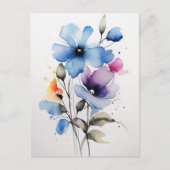 Carte Postale Fleurs d'aquarelle bleu et violet (Devant)