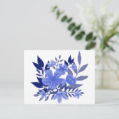 Carte Postale Fleurs d'aquarelle bleu floral (Debout devant)