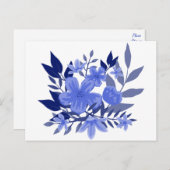Carte Postale Fleurs d'aquarelle bleu floral (Devant / Derrière)