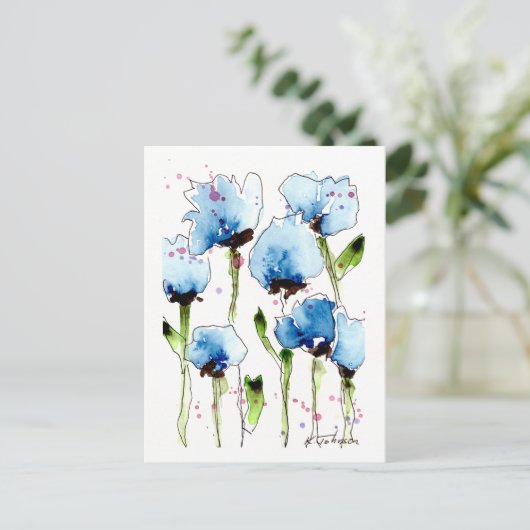 Carte postale Fleurs d'aquarelle bleue (Debout devant)