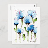 Carte postale Fleurs d'aquarelle bleue (Devant / Derrière)