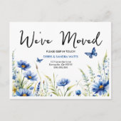 Carte Postale Fleurs d'aquarelle bleue et papillons | Changement (Devant)