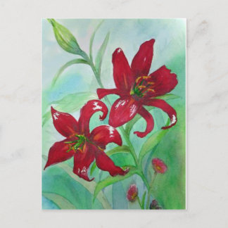 Carte Postale Fleurs d'aquarelle brillantes Red Fine Art Lindsey