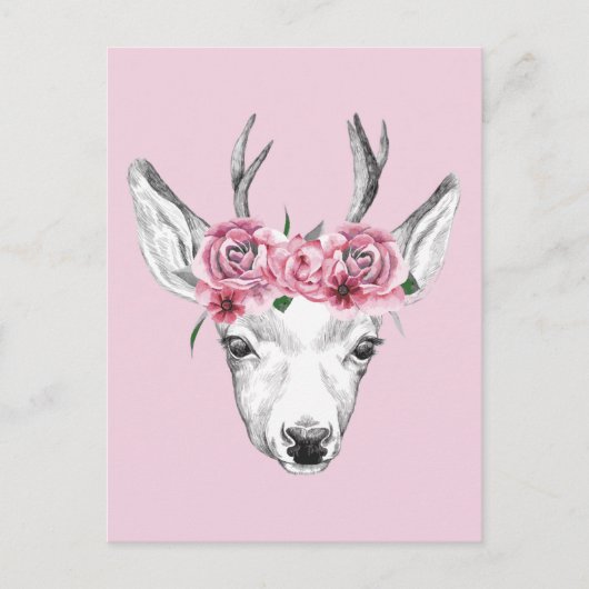 Carte Postale Fleurs d'aquarelle Cerf (Devant)