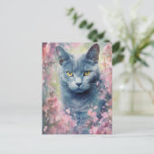 Carte Postale Fleurs d'aquarelle de chat bleu russe (Debout devant)
