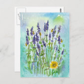 Carte Postale Fleurs d'aquarelle de lavande d'abeilles miel (Devant / Derrière)