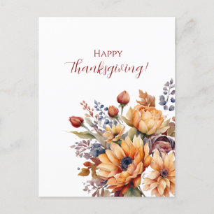 Carte Postale Fleurs d'aquarelle de Thanksgiving-