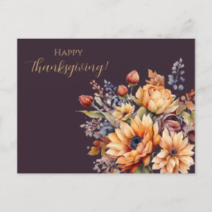 Carte Postale Fleurs d'aquarelle de Thanksgiving-