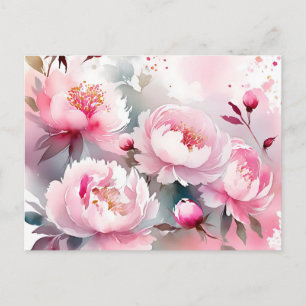 Carte Postale Fleurs d'aquarelle délicates en rose doux