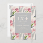 Carte Postale Fleurs d'aquarelle rose 100e anniversaire Femmes (Devant / Derrière)