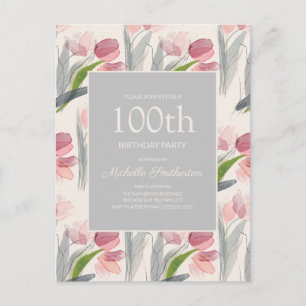 Carte Postale Fleurs d'aquarelle rose 100e anniversaire Femmes