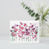 Carte Postale Fleurs d'aquarelle rose Fleur sauvage (Debout devant)