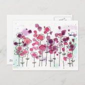 Carte Postale Fleurs d'aquarelle rose Fleur sauvage (Devant / Derrière)