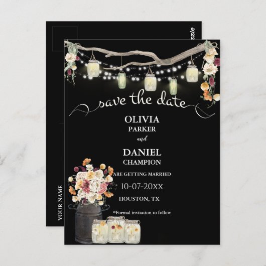 Carte Postale Fleurs d'aquarelle rustiques Mason Jar (Devant / Derrière)