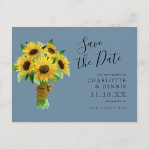 Carte Postale fleurs d'aquarelle sur bleu enregistrer la date