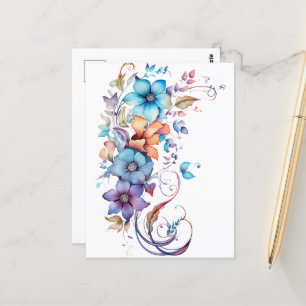 Carte Postale Fleurs d'aquarelle tropicale décoratives
