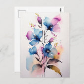 Carte postale Fleurs d'aquarelle violet et bleu (Devant / Derrière)