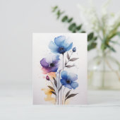 Carte Postale Fleurs d'aquarelle violette et bleue (Debout devant)