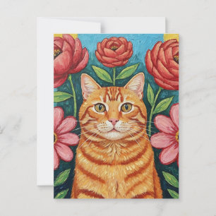 Carte Postale Fleurs d'art populaire de chats orange