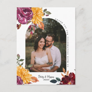 Carte Postale Fleurs d'automne avec une floraison à l'aquarelle 