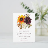 Carte Postale Fleurs d'automne et photo Enregistrer la date (Debout devant)