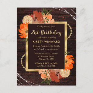 Carte Postale Fleurs d'automne orange brûlé rustique Anniversair