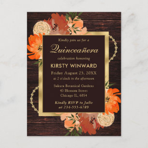 Carte Postale Fleurs d'automne orange brûlé rustique pour Quince