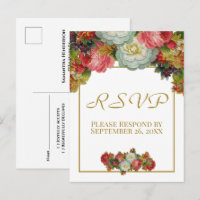 Fleurs d'automne vintage or mariage RSVP