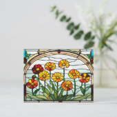 Carte Postale Fleurs de Calendula Vitrail Jardin  (Debout devant)