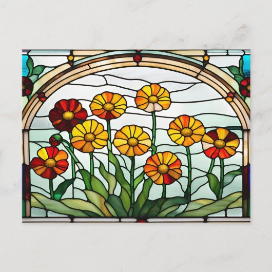 Carte Postale Fleurs de Calendula Vitrail Jardin  (Devant)