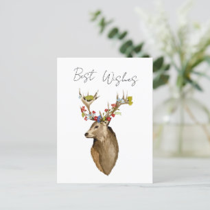 Carte Postale Fleurs de cerfs élégante aquarelle botanique simpl