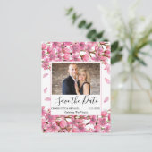 Carte Postale Fleurs de cerises roses Enregistrer la date (Debout devant)