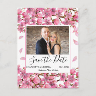 Carte Postale Fleurs de cerises roses Enregistrer la date