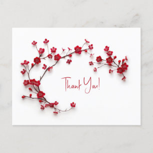 Carte Postale Fleurs de cerisier rouges 3D Merci