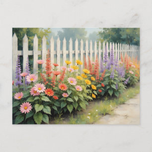 Carte Postale Fleurs de changement d'adresse Clôture Style aquar