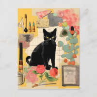 Fleurs de chat noir Retro Collage