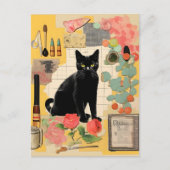 Carte Postale Fleurs de chat noir Retro Collage (Devant)