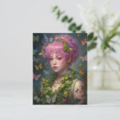 Carte Postale Fleurs de cheveux pourpres et femme papillon (Debout devant)