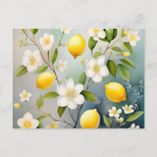 Carte Postale Fleurs de citron délicates à l'aquarelle