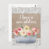 Carte Postale Fleurs de crème rose pâle Métal Pot Changer d'adre (Devant / Derrière)