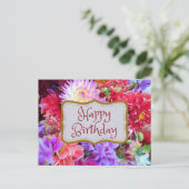 Carte Postale Fleurs de dahlia colorées vibrantes Joyeux Anniver (Debout devant)