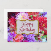 Carte Postale Fleurs de dahlia colorées vibrantes Joyeux Anniver (Devant / Derrière)