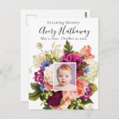 Carte Postale Fleurs de deuil Rose rose Orchidée violette Mémori (Devant / Derrière)