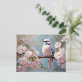 Carte Postale Fleurs de fleurs roses d'oiseaux et de cerisiers (Debout devant)