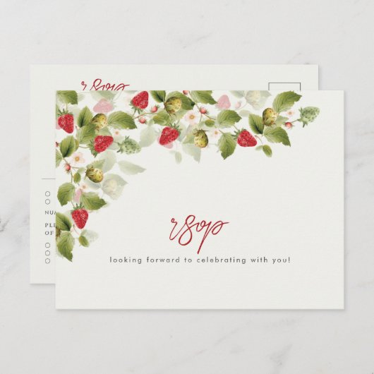 Carte Postale Fleurs de fraises rouges sucrées Mariage (Devant / Derrière)