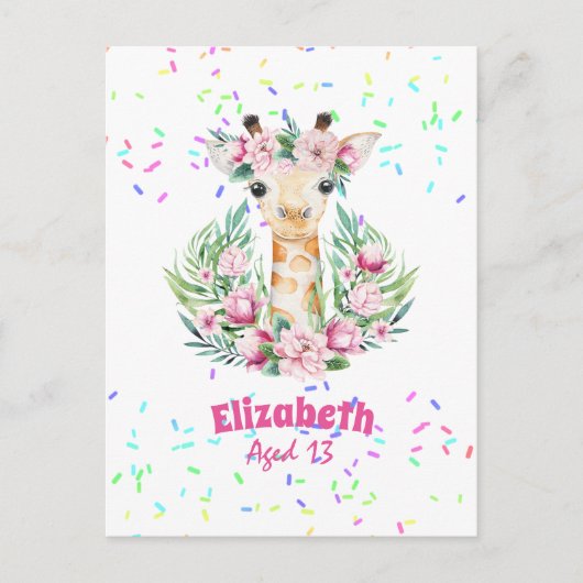 Carte Postale Fleurs de girafe Boho Nommées Filles, Cadeaux Ados (Devant)