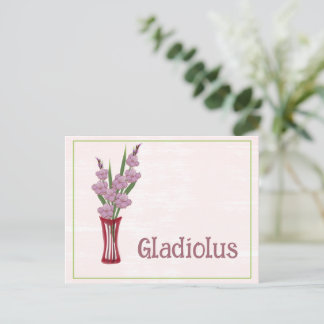 Carte Postale Fleurs de Gladiolus Art aquarelle Fête d'août