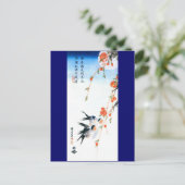 Carte Postale Fleurs de hirondelles et de pêches Hiroshige Art (Debout devant)