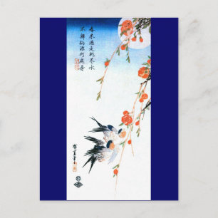 Carte Postale Fleurs de hirondelles et de pêches Hiroshige Art