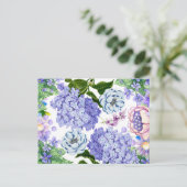 Carte Postale Fleurs de jardin aquarelle violettes, roses et ble (Debout devant)
